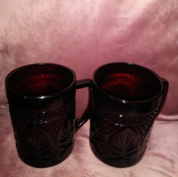 1 Mug Vintage French Faceted Glass Antique Ruby Red Cafe Cup France Cafecore - Picture 11 of 11